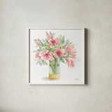 Pink Amaryllis by Leslie Trimbach. Shown in a crisp white glass frame for a clean and minimalist style. Available as an archival giclee rolled canvas, fine art paper, or poster print. SKU 83193a.