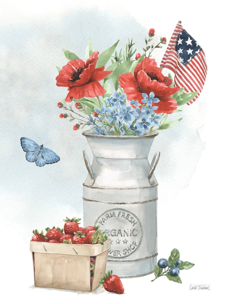 Red White and Blue Floral I by Leslie Trimbach