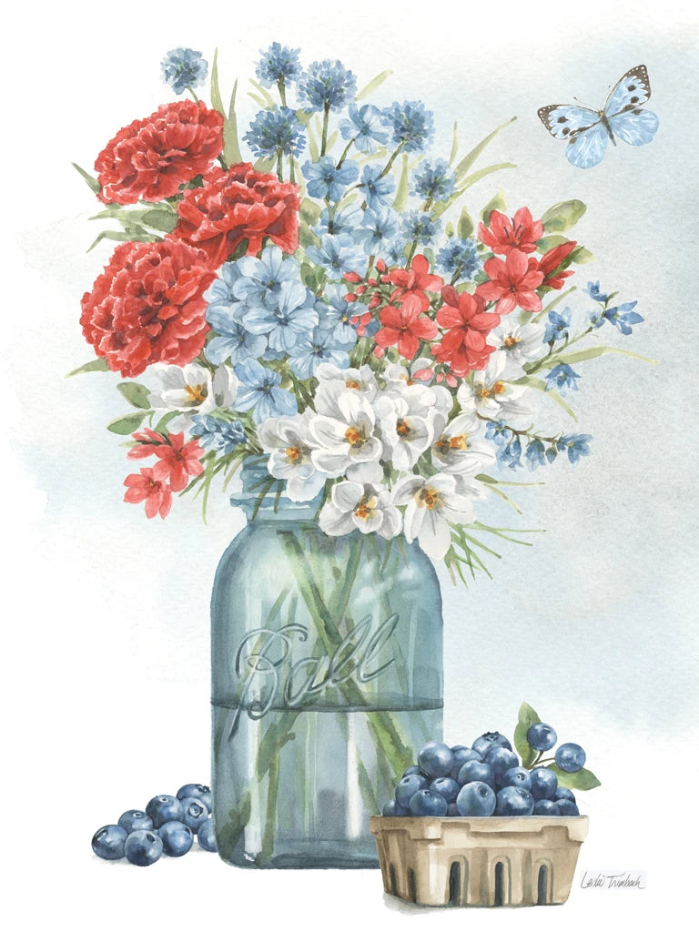 Red White and Blue Floral II by Leslie Trimbach