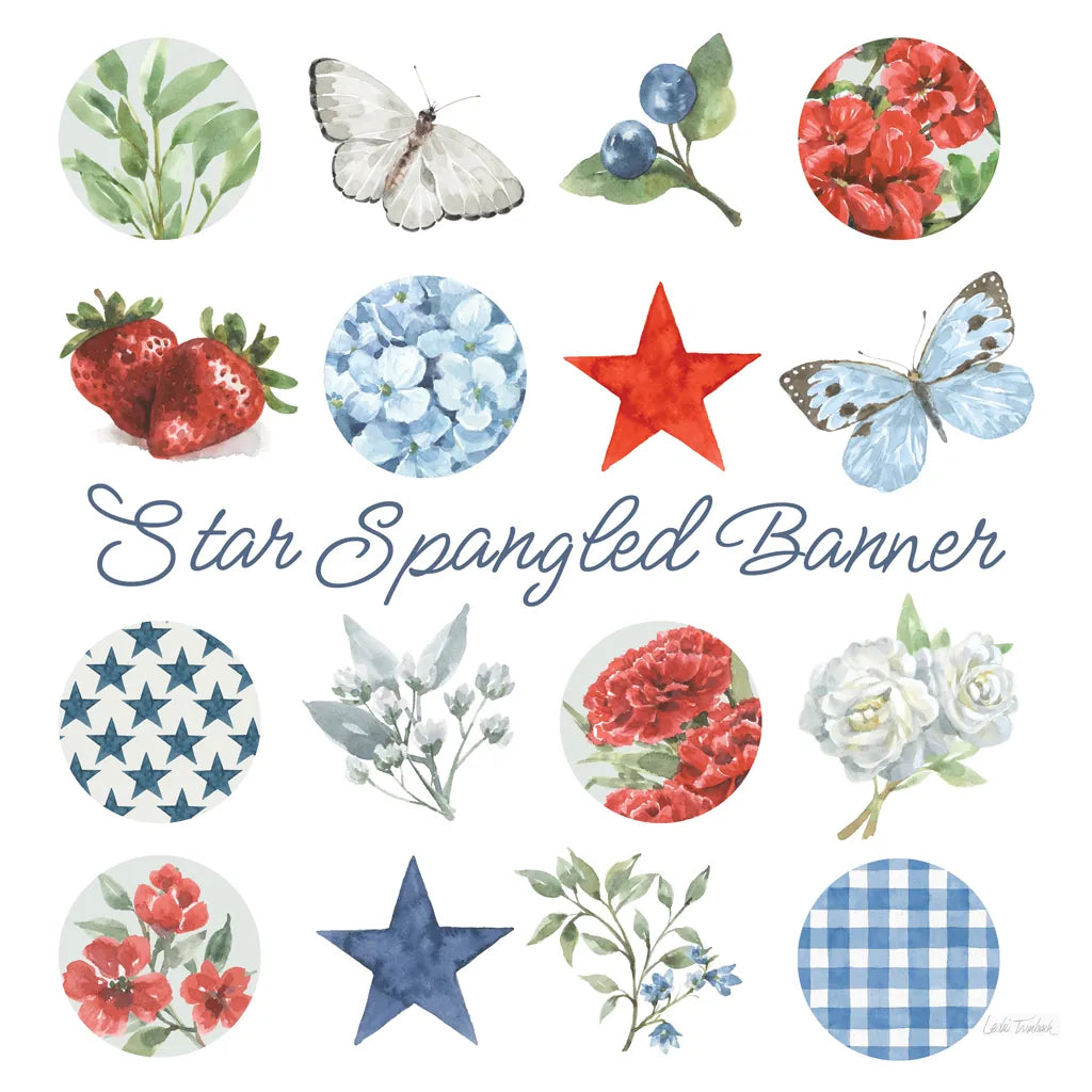 Red White and Blue Floral III by Leslie Trimbach. SKU 91964a. Archival Giclee Fine art print for wall decor.