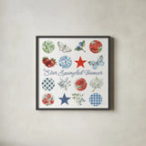 Red White and Blue Floral III by Leslie Trimbach. Shown in a sleek black glass frame for a contemporary gallery look. Available as an archival giclee rolled canvas, fine art paper, or poster print. SKU 91964a.