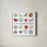 Red White and Blue Floral III by Leslie Trimbach. Shown in a crisp white glass frame for a clean and minimalist style. Available as an archival giclee rolled canvas, fine art paper, or poster print. SKU 91964a.