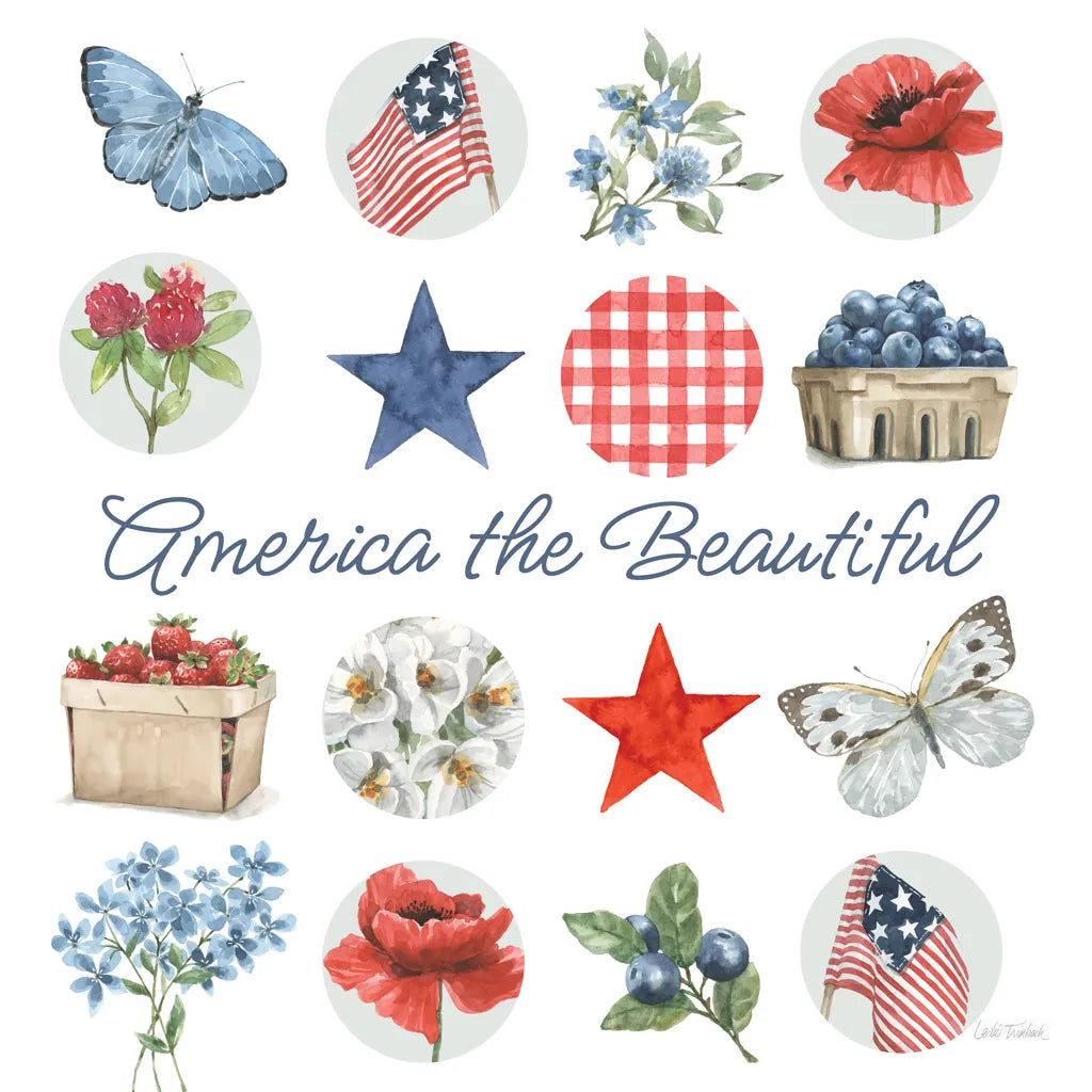 Red White and Blue Floral IV by Leslie Trimbach. SKU 91965a. Archival Giclee Fine art print for wall decor.