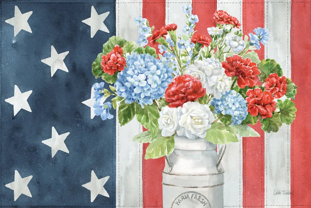 Red White and Blue Floral V by Leslie Trimbach. SKU 91966i. Archival Giclee Fine art print for wall decor.