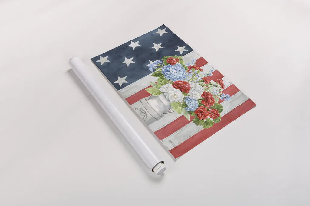 Red White and Blue Floral V by Leslie Trimbach. shown as a rolled paper print. Available as archival giclee rolled canvas, fine art paper, or poster print. SKU 91966i.
