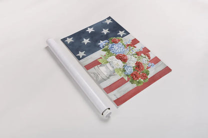 Red White and Blue Floral V by Leslie Trimbach. shown as a rolled paper print. Available as archival giclee rolled canvas, fine art paper, or poster print. SKU 91966i.