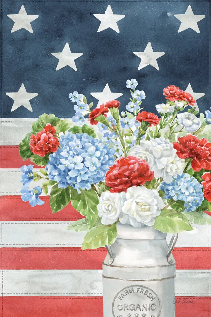 Red White and Blue Floral V Veritcal by Leslie Trimbach. SKU 95522h. Archival Giclee Fine art print for wall decor.