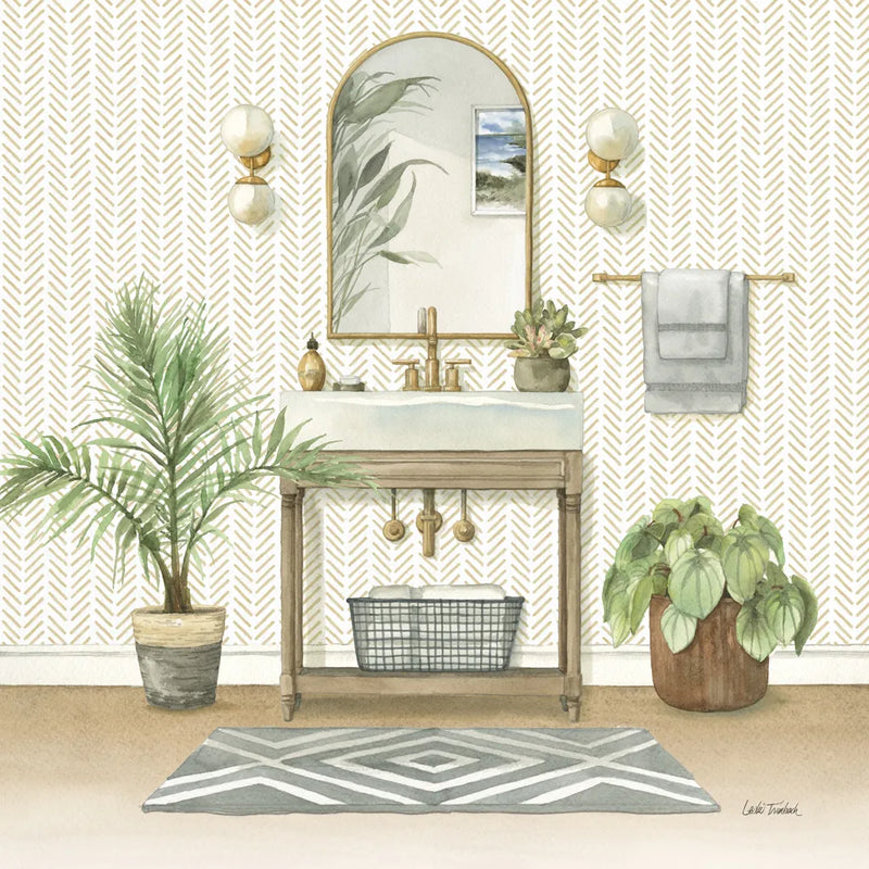 Serene Bath I by Leslie Trimbach. SKU 84089a. Archival Giclee Fine art print for wall decor.