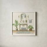 Serene Bath I by Leslie Trimbach. Shown in a crisp white glass frame for a clean and minimalist style. Available as an archival giclee rolled canvas, fine art paper, or poster print. SKU 84089a.