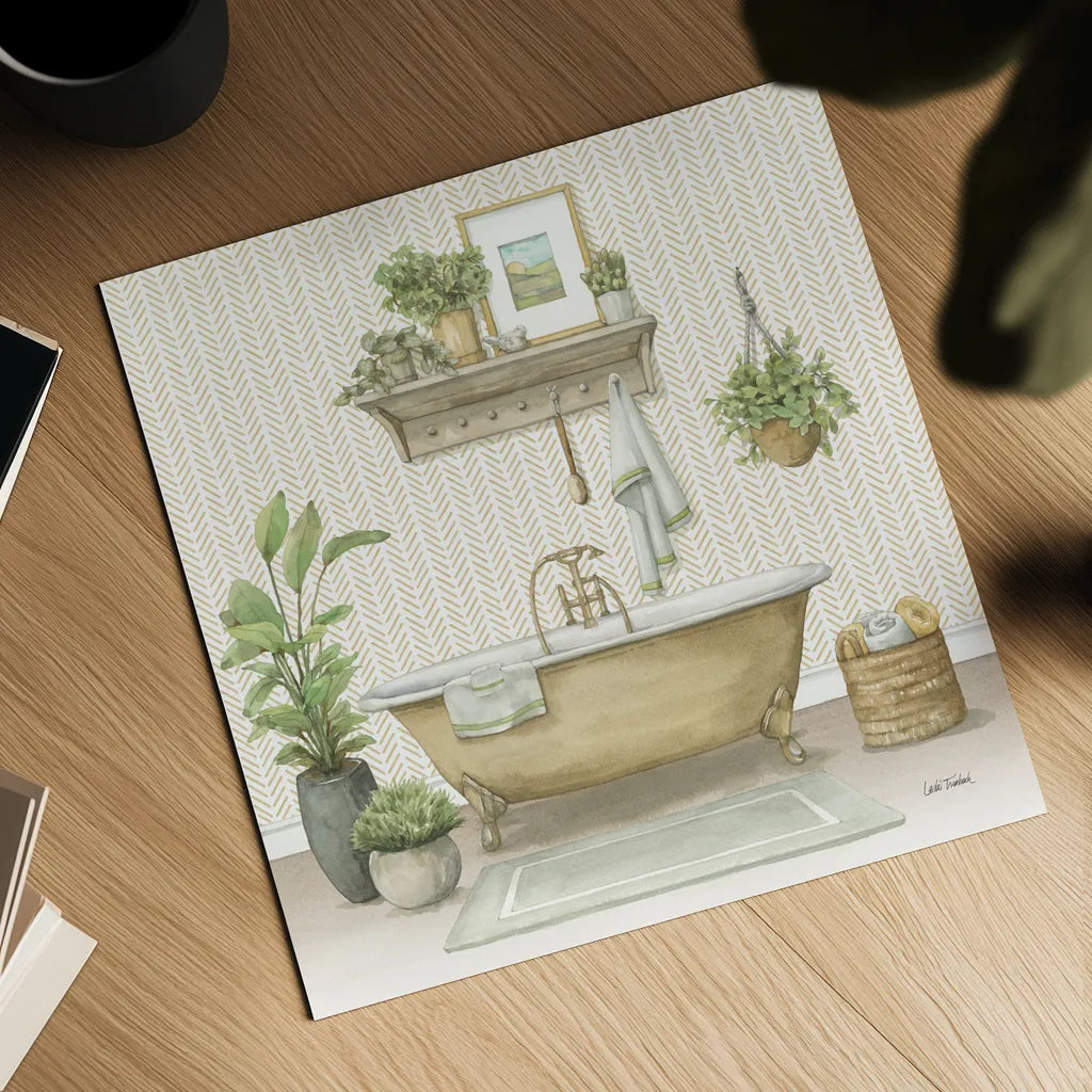 Serene Bath II by Leslie Trimbach. Shown as a detailed flat fine art print, highlighting archival giclee quality. Available as an archival giclee rolled canvas, fine art paper, or poster print. SKU 84090a.