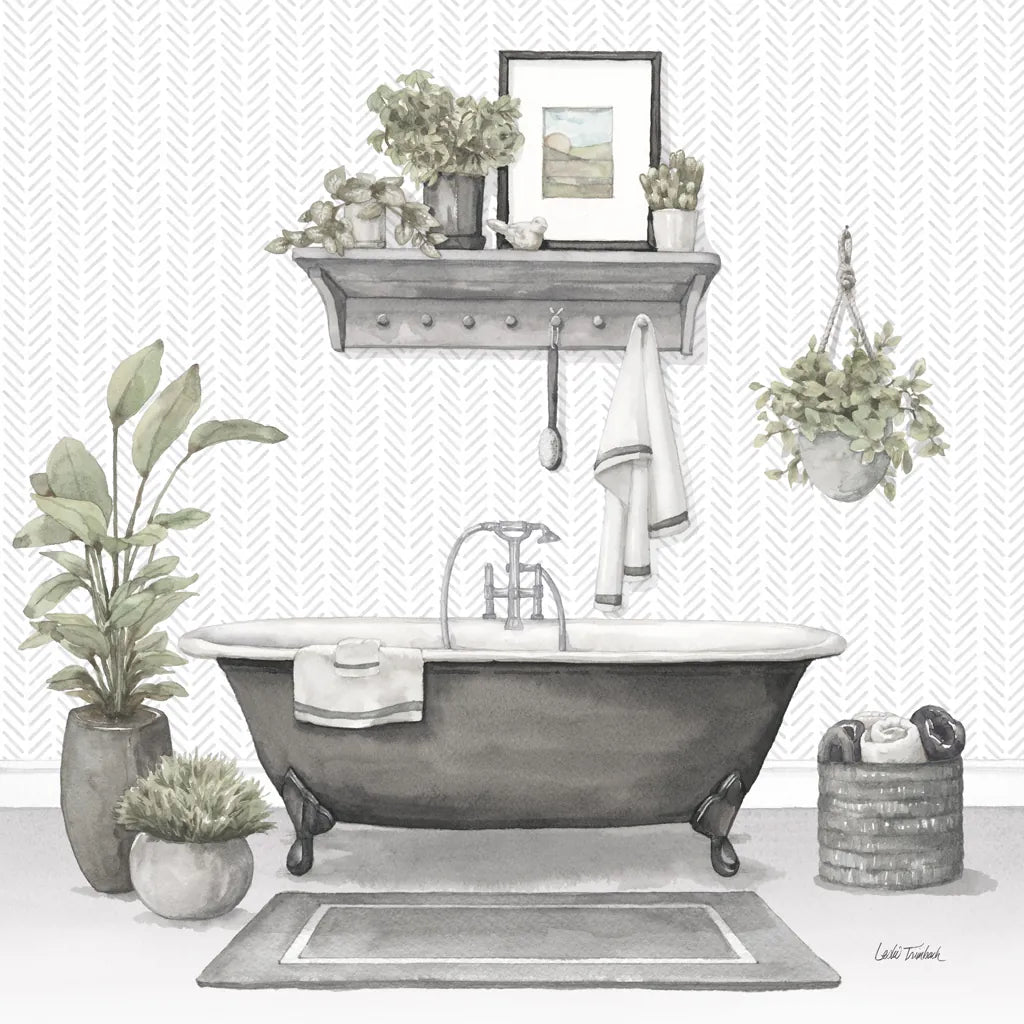 Serene Bath II Gray by Leslie Trimbach. SKU 84746a. Archival Giclee Fine art print for wall decor.