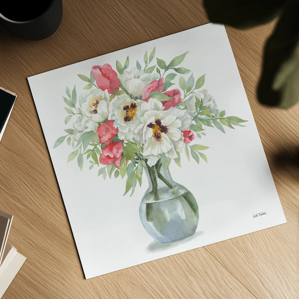 Showy Blooms by Leslie Trimbach. Shown as a detailed flat fine art print, highlighting archival giclee quality. Available as an archival giclee rolled canvas, fine art paper, or poster print. SKU 83194a.