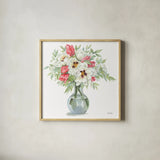 Showy Blooms by Leslie Trimbach. Shown in a natural wood glass frame for a timeless modern aesthetic. Available as an archival giclee rolled canvas, fine art paper, or poster print. SKU 83194a.