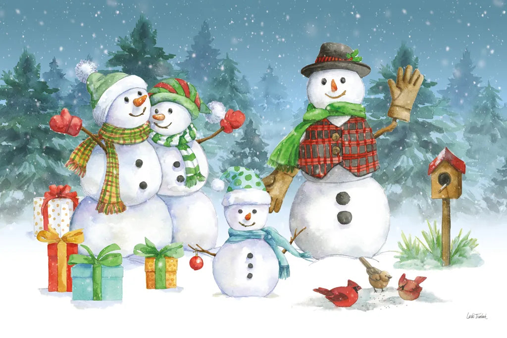 Snowman Family I by Leslie Trimbach. SKU 85253i. Archival Giclee Fine art print for wall decor.