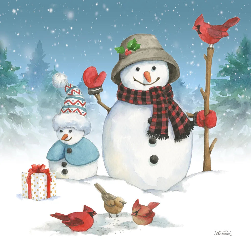 Snowman Family II by Leslie Trimbach. SKU 85254a. Archival Giclee Fine art print for wall decor.