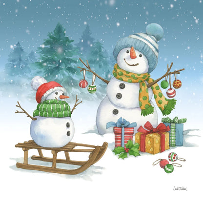 Snowman Family III by Leslie Trimbach. SKU 85255a. Archival Giclee Fine art print for wall decor.