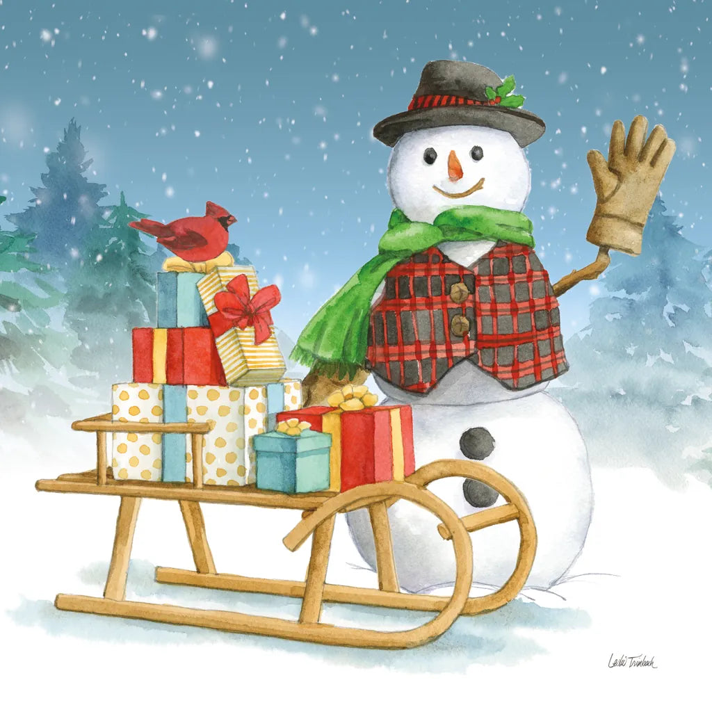 Snowman Family IV by Leslie Trimbach. SKU 85256a. Archival Giclee Fine art print for wall decor.