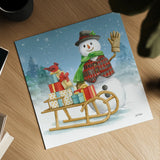 Snowman Family IV by Leslie Trimbach. Shown as a detailed flat fine art print, highlighting archival giclee quality. Available as an archival giclee rolled canvas, fine art paper, or poster print. SKU 85256a.