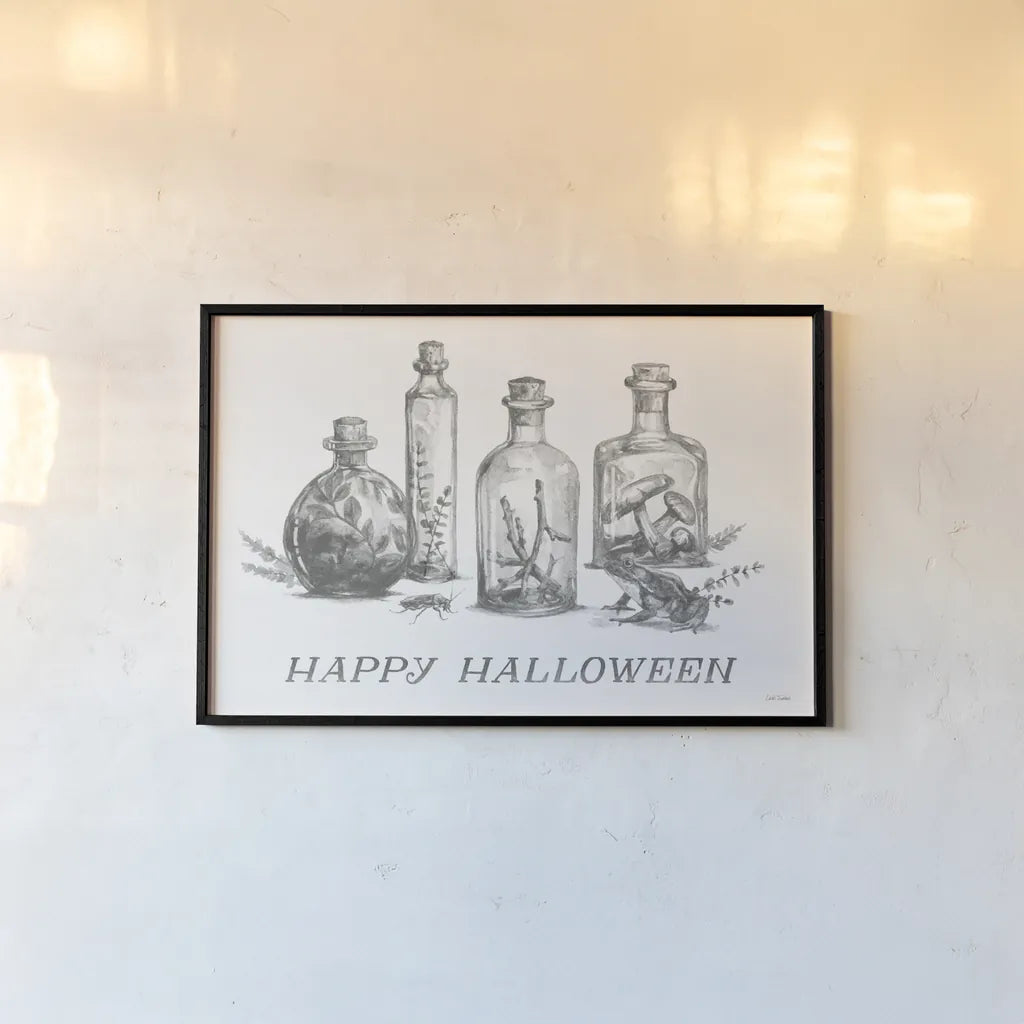 Spooky Halloween I by Leslie Trimbach. shown as a paper print in a black flame. Available as a archival giclee rolled canvas, fine art paper, or poster print. SKU 93066i.