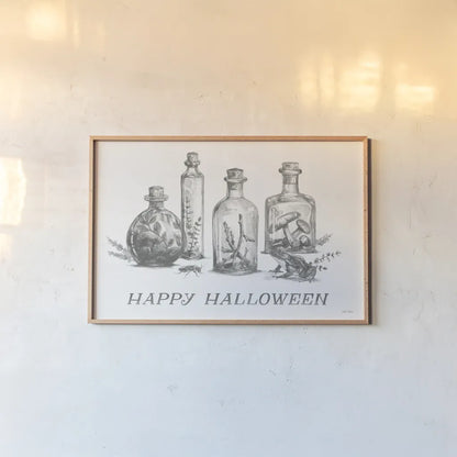 Spooky Halloween I by Leslie Trimbach. shown as a paper print in a natural frame. Available as a archival giclee rolled canvas, fine art paper, or poster print. SKU 93066i.