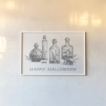 Spooky Halloween I by Leslie Trimbach. shown as a paper print in a white frame. Available as a archival giclee rolled canvas, fine art paper, or poster print. SKU 93066i.