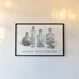 Spooky Halloween I Color by Leslie Trimbach. shown as a paper print in a black flame. Available as a archival giclee rolled canvas, fine art paper, or poster print. SKU 93067i.