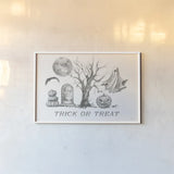 Spooky Halloween II by Leslie Trimbach. shown as a paper print in a white frame. Available as a archival giclee rolled canvas, fine art paper, or poster print. SKU 93068i.