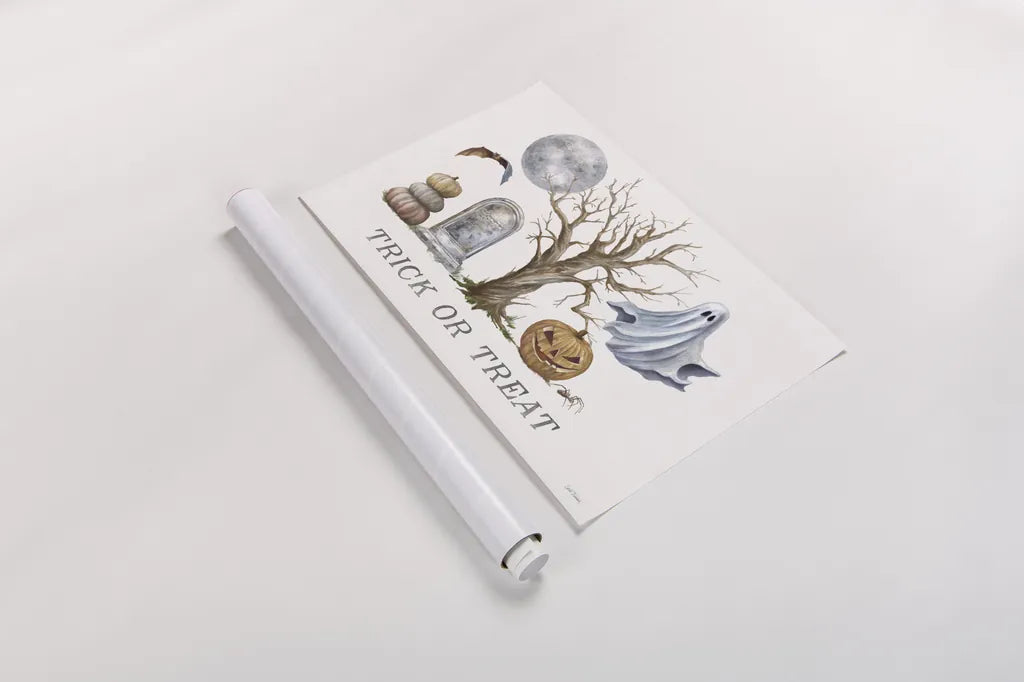 Spooky Halloween II Color by Leslie Trimbach. shown as a rolled paper print. Available as archival giclee rolled canvas, fine art paper, or poster print. SKU 93069i.