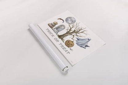 Spooky Halloween II Color by Leslie Trimbach. shown as a rolled paper print. Available as archival giclee rolled canvas, fine art paper, or poster print. SKU 93069i.