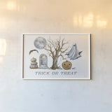 Spooky Halloween II Color by Leslie Trimbach. shown as a paper print in a white frame. Available as a archival giclee rolled canvas, fine art paper, or poster print. SKU 93069i.