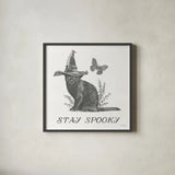 Spooky Halloween III by Leslie Trimbach. Shown in a sleek black glass frame for a contemporary gallery look. Available as an archival giclee rolled canvas, fine art paper, or poster print. SKU 93070a.