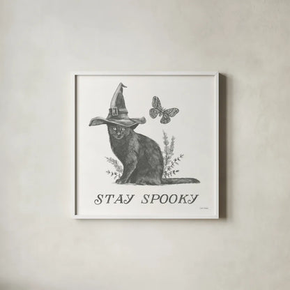 Spooky Halloween III by Leslie Trimbach. Shown in a crisp white glass frame for a clean and minimalist style. Available as an archival giclee rolled canvas, fine art paper, or poster print. SKU 93070a.