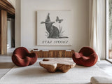 Spooky Halloween III by Leslie Trimbach. Shown as extra-large giant wall art in a modern living room. Available as an archival giclee rolled canvas, fine art paper, or poster print. SKU 93070a.