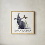 Spooky Halloween III Color by Leslie Trimbach. Shown in a natural wood glass frame for a timeless modern aesthetic. Available as an archival giclee rolled canvas, fine art paper, or poster print. SKU 93071a.