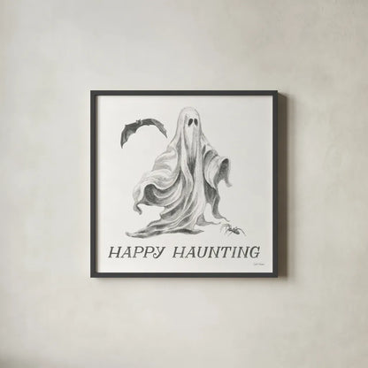 Spooky Halloween IV by Leslie Trimbach. Shown in a sleek black glass frame for a contemporary gallery look. Available as an archival giclee rolled canvas, fine art paper, or poster print. SKU 93072a.