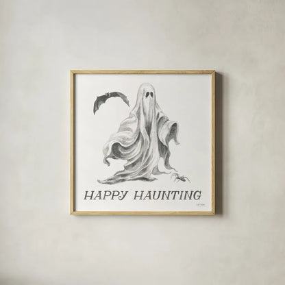 Spooky Halloween IV by Leslie Trimbach. Shown in a natural wood glass frame for a timeless modern aesthetic. Available as an archival giclee rolled canvas, fine art paper, or poster print. SKU 93072a.