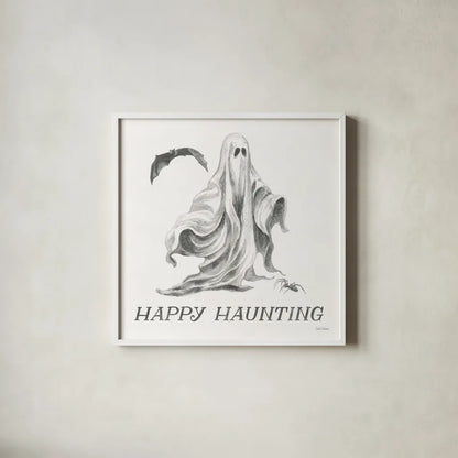 Spooky Halloween IV by Leslie Trimbach. Shown in a crisp white glass frame for a clean and minimalist style. Available as an archival giclee rolled canvas, fine art paper, or poster print. SKU 93072a.