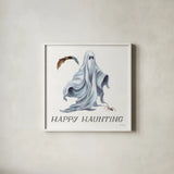 Spooky Halloween IV Color by Leslie Trimbach. Shown in a crisp white glass frame for a clean and minimalist style. Available as an archival giclee rolled canvas, fine art paper, or poster print. SKU 93073a.