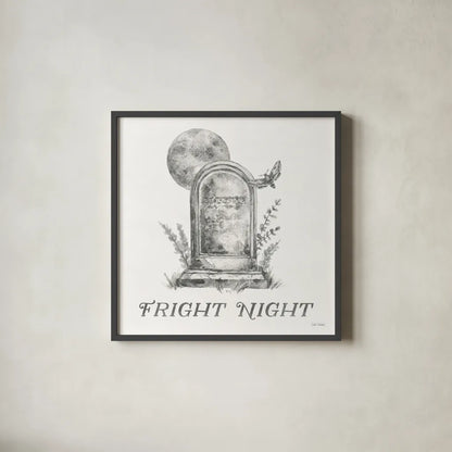 Spooky Halloween V by Leslie Trimbach. Shown in a sleek black glass frame for a contemporary gallery look. Available as an archival giclee rolled canvas, fine art paper, or poster print. SKU 93074a.