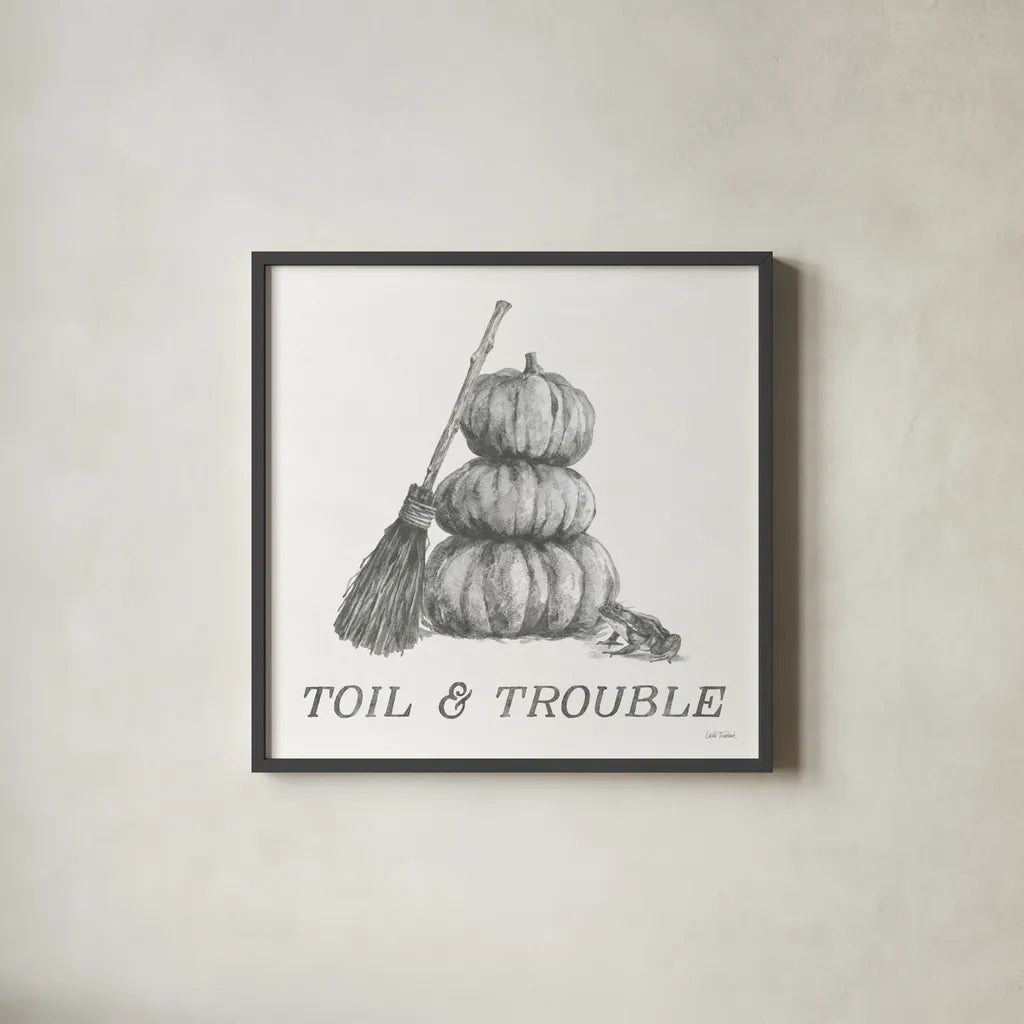 Spooky Halloween VI by Leslie Trimbach. Shown in a sleek black glass frame for a contemporary gallery look. Available as an archival giclee rolled canvas, fine art paper, or poster print. SKU 93076a.