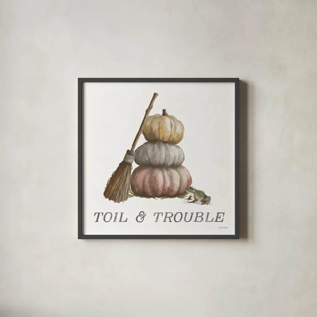 Spooky Halloween VI Color by Leslie Trimbach. Shown in a sleek black glass frame for a contemporary gallery look. Available as an archival giclee rolled canvas, fine art paper, or poster print. SKU 93077a.