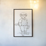 Teddy Bear Golf Sketch by Leslie Trimbach. shown as a paper print in a black flame. Available as a archival giclee rolled canvas, fine art paper, or poster print. SKU 94175h.