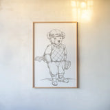 Teddy Bear Golf Sketch by Leslie Trimbach. shown as a paper print in a natural frame. Available as a archival giclee rolled canvas, fine art paper, or poster print. SKU 94175h.