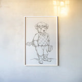 Teddy Bear Golf Sketch by Leslie Trimbach. shown as a paper print in a white frame. Available as a archival giclee rolled canvas, fine art paper, or poster print. SKU 94175h.