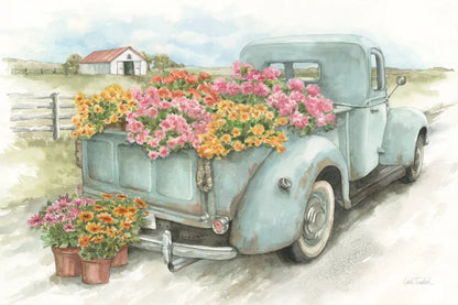 Truck with Flowers by Leslie Trimbach. SKU 84630i. Archival Giclee Fine art print for wall decor.