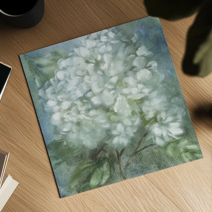 Twilight Hydrangea by Leslie Trimbach. Shown as a detailed flat fine art print, highlighting archival giclee quality. Available as an archival giclee rolled canvas, fine art paper, or poster print. SKU 91169a.