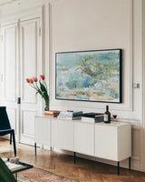 Under Sea Life III by Leslie Trimbach. shown as a framed stretched canvas in a living room above a console. Available as a archival giclee rolled canvas, fine art paper, or poster print. SKU 85639i.