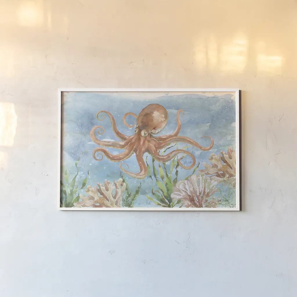 Under Sea Life IV by Leslie Trimbach. shown as a paper print in a white frame. Available as a archival giclee rolled canvas, fine art paper, or poster print. SKU 85640i.