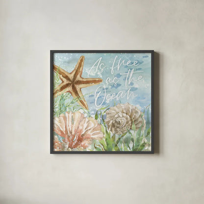 Under Sea Life VI by Leslie Trimbach. Shown in a sleek black glass frame for a contemporary gallery look. Available as an archival giclee rolled canvas, fine art paper, or poster print. SKU 85642a.
