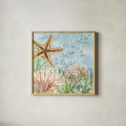Under Sea Life VI by Leslie Trimbach. Shown in a natural wood glass frame for a timeless modern aesthetic. Available as an archival giclee rolled canvas, fine art paper, or poster print. SKU 85642a.